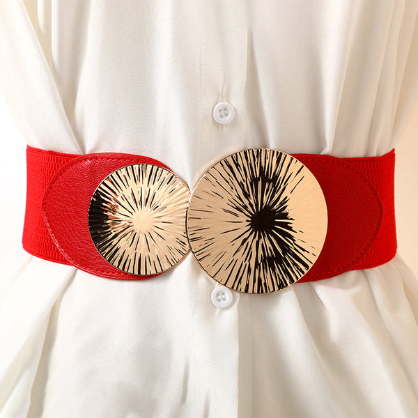 Elastic Wide Belt With Circle Buckle