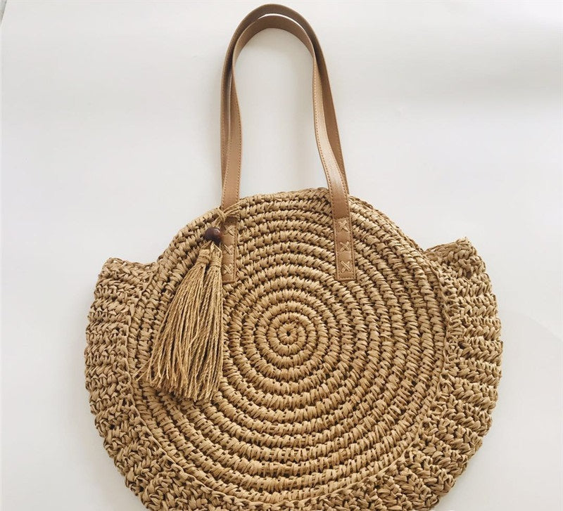 Handbags Round Straw Khaki