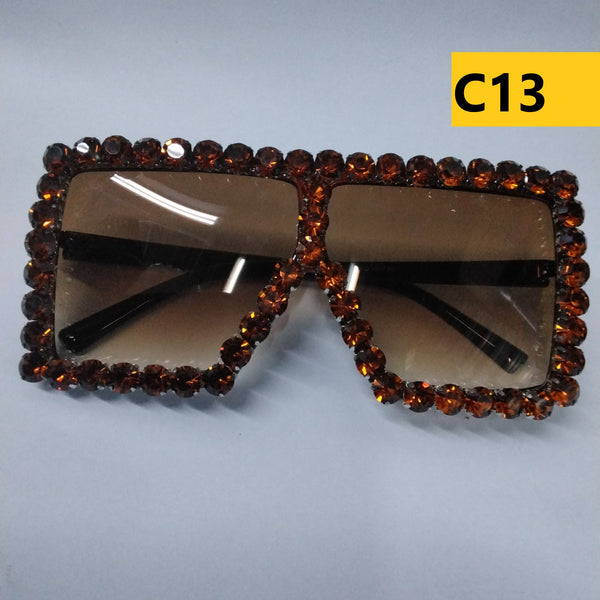 Large Square Frame Diamanté Sunglasses