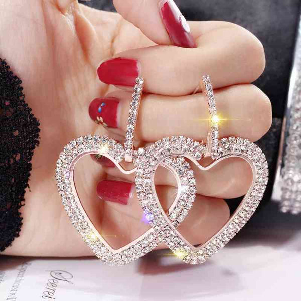 Heart Shape Geometric Rhinestone Earrings