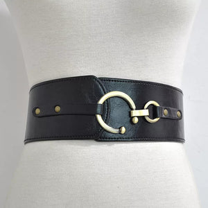 Leather Cummerbund Wide Black Elastic Belt