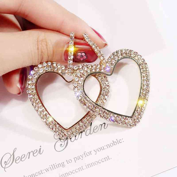 Heart Shape Geometric Rhinestone Earrings