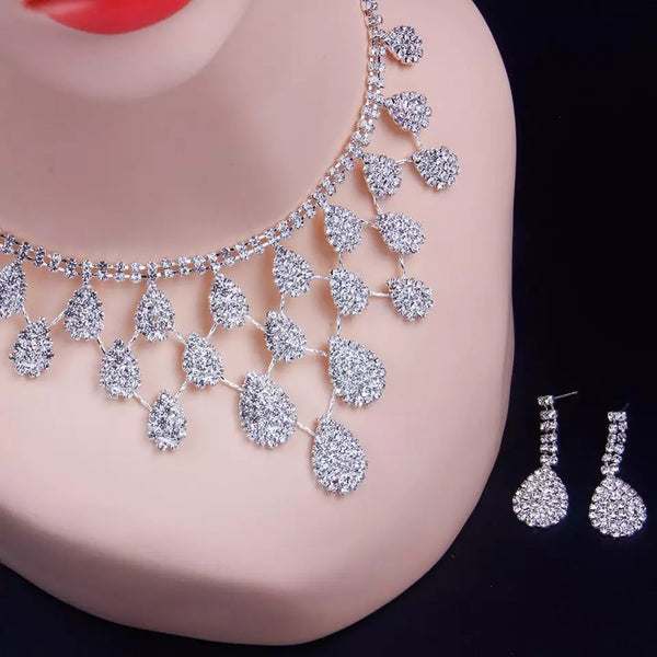 Waterdrop Pendant Rhinestones Necklace And Earring Set