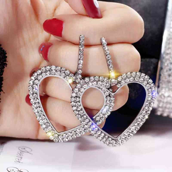 Heart Shape Geometric Rhinestone Earrings