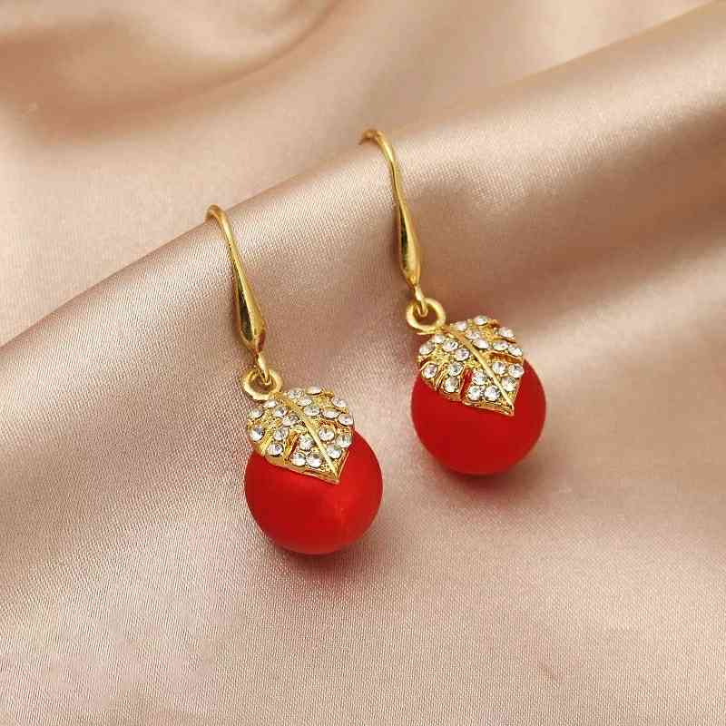 Net Red Leave Leaves Pearl Earrings