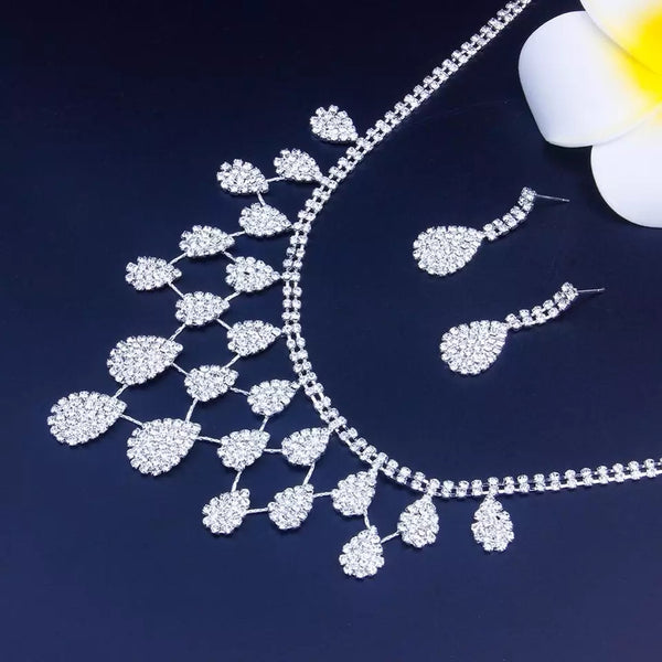 Waterdrop Pendant Rhinestones Necklace And Earring Set