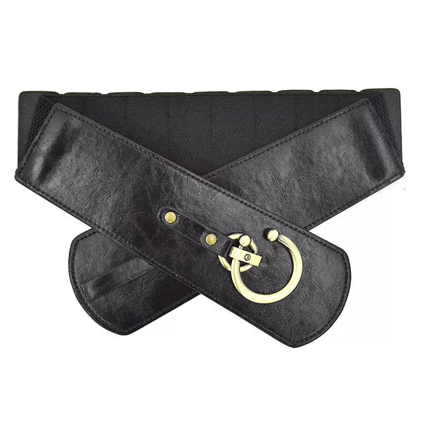 Leather Cummerbund Wide Black Elastic Belt