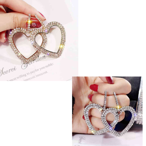 Heart Shape Geometric Rhinestone Earrings