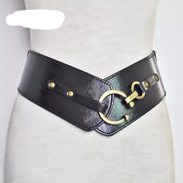 Leather Cummerbund Wide Black Elastic Belt