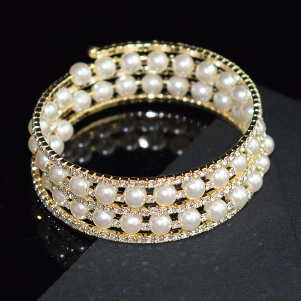 Layered Rhinestone Pearl Bracelet