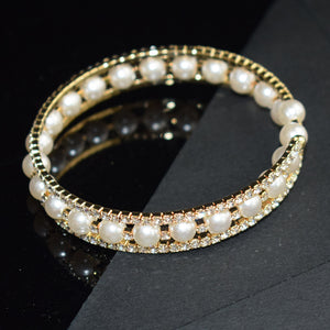 Layered Rhinestone Pearl Bracelet