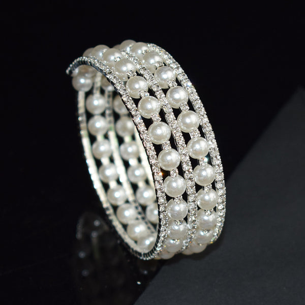 Layered Rhinestone Pearl Bracelet