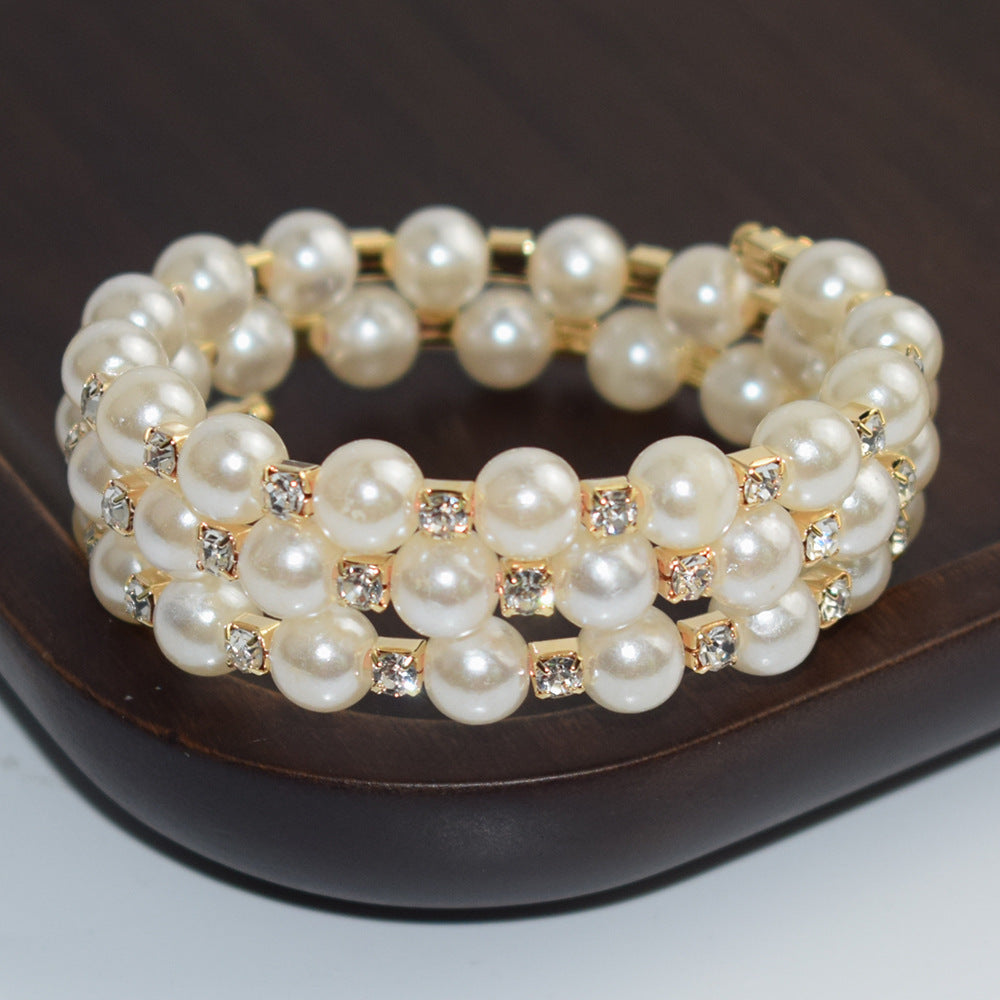 Pearl Rhinestone Multi-Layer Bracelet