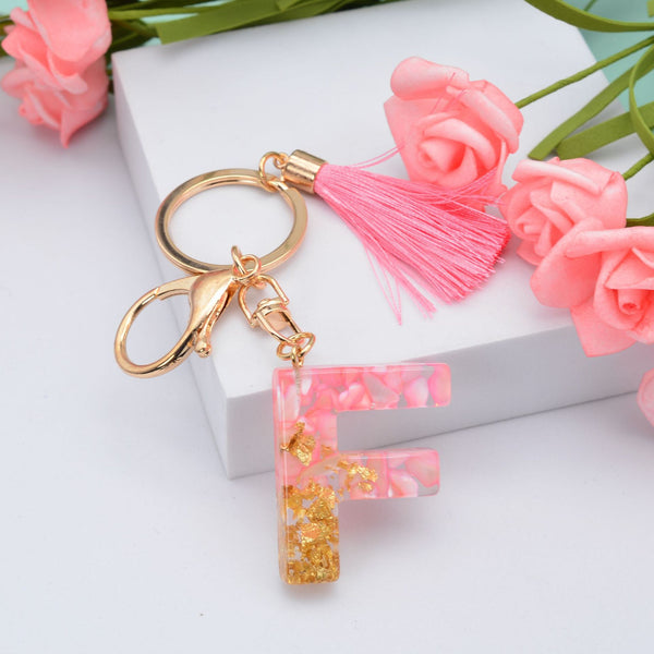 Resin Initial Key Chain with Tassel