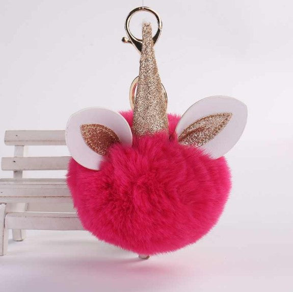 Unicorn Horn Fur Ball Keychains
