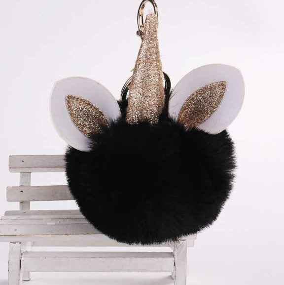 Unicorn Horn Fur Ball Keychains