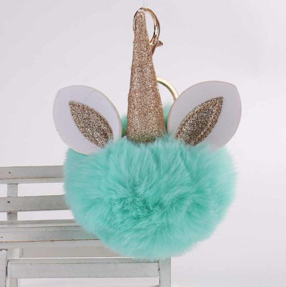 Unicorn Horn Fur Ball Keychains