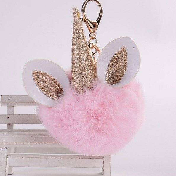 Unicorn Horn Fur Ball Keychains