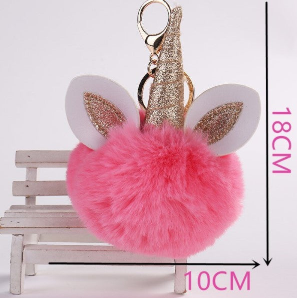Unicorn Horn Fur Ball Keychains