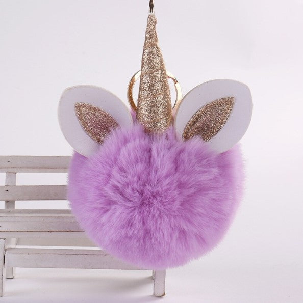 Unicorn Horn Fur Ball Keychains