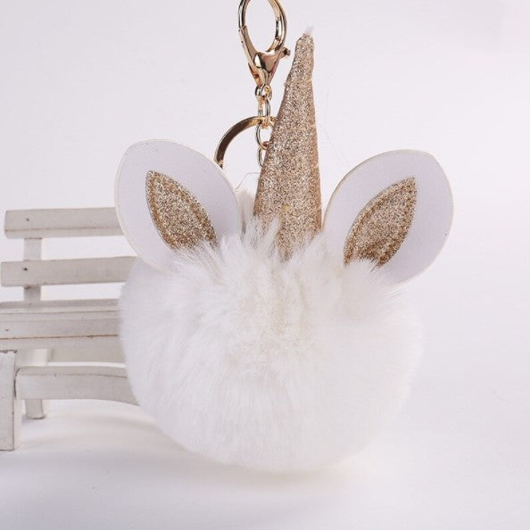 Unicorn Horn Fur Ball Keychains