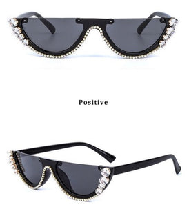 Rhinestones Half Frame Cat-eye Sunglasses