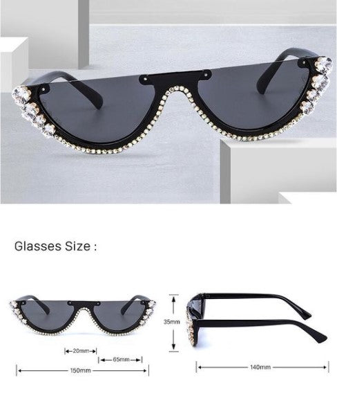 Rhinestones Half Frame Cat-eye Sunglasses