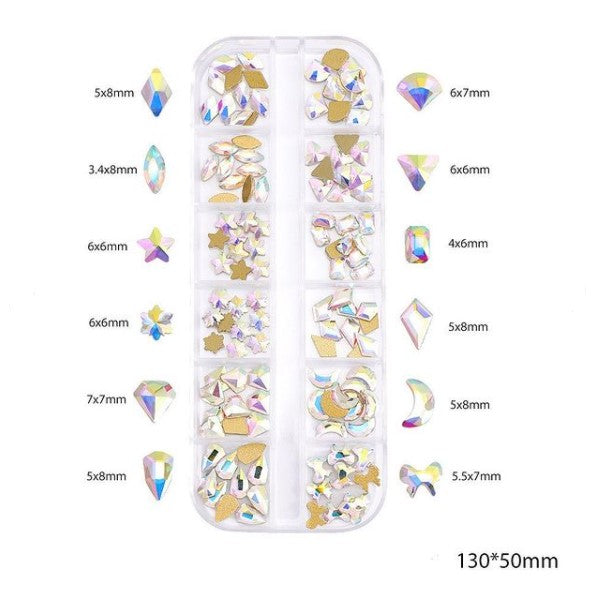 Mix Shape Crystal AB/Rainbow Nail Art Flat Back Rhinestones