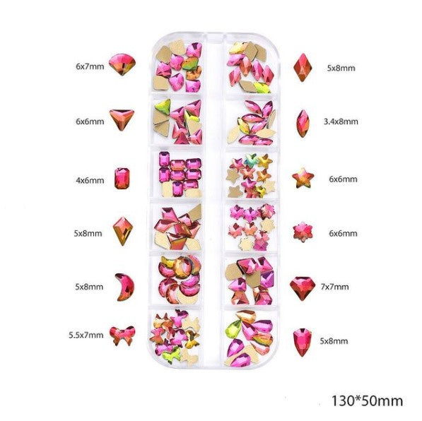 Mix Shape Crystal AB/Rainbow Nail Art Flat Back Rhinestones